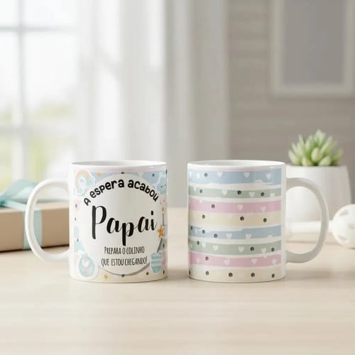 Caneca Presente Gravidez para Pai Papai Familia Cresceu - Anúncio de Gravidez (Família/Geral)