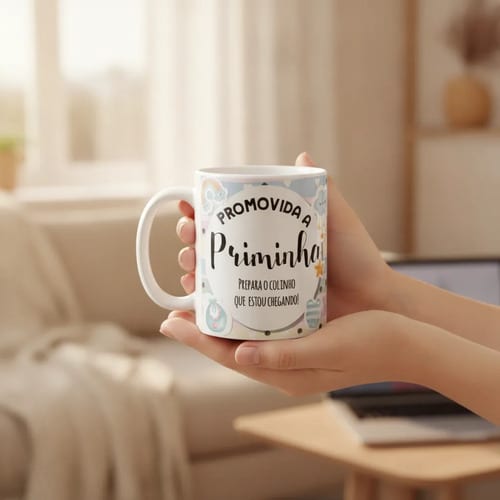 Caneca Presente Gravidez para Prima Priminha Familia Cresceu
