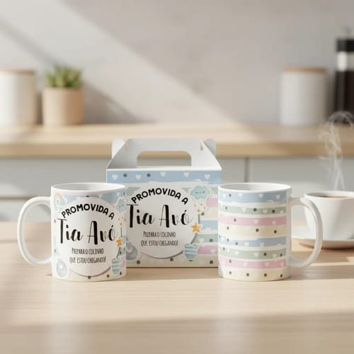 Caneca Presente Gravidez para Tia Avó Tivó Familia Cresceu - Anúncio de Gravidez (Avós)