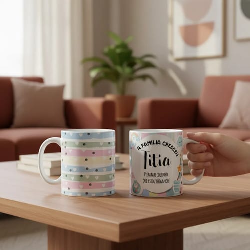 Caneca Presente Gravidez para Tia Titia Familia Cresceu