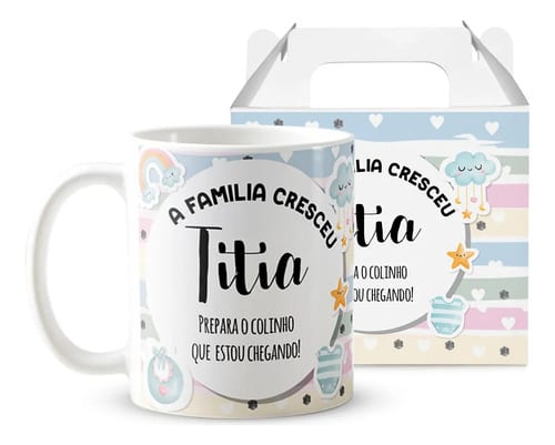 Caneca Presente Gravidez para Tia Titia Familia Cresceu