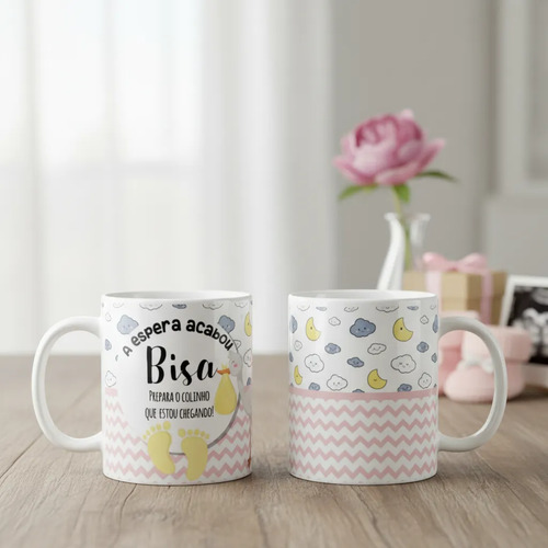 Caneca Gravidez Presente Bisavó Bisa Prepara o Colinho - Anúncio de Gravidez (Bisavó)