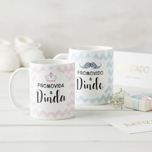 Kit Canecas Convite Promovidos Padrinho e Madrinha Batizado