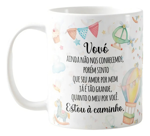Caneca Presente Revelação de Gravidez Estou à Caminho Vovó - Anúncio de Gravidez (Avós)