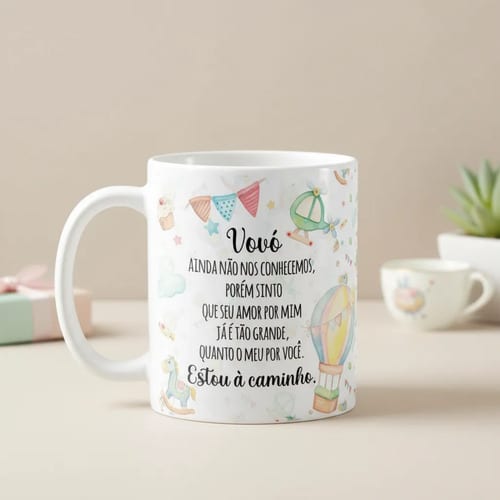 Caneca Presente Revelação de Gravidez Estou à Caminho Vovó