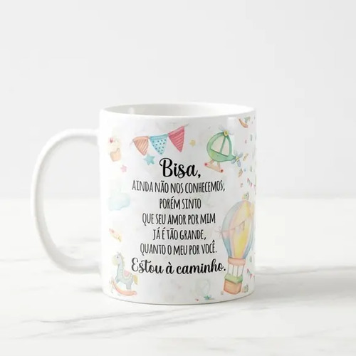 Caneca Presente Revelação de Gravidez Estou à Caminho Bisavó - Anúncio de Gravidez (Avós)