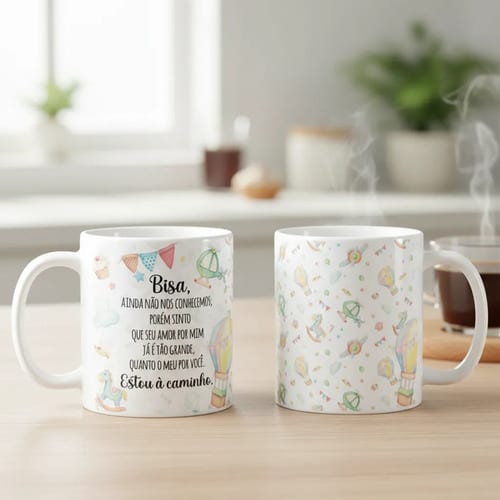 Caneca Presente Revelação de Gravidez Estou à Caminho Bisavó - Anúncio de Gravidez (Bisavó)