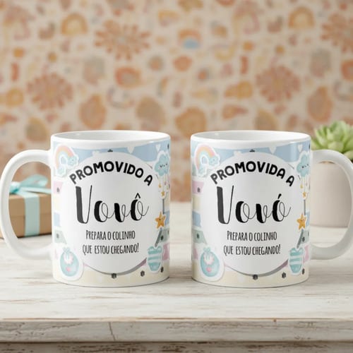 Kit Canecas Personalizada Anúncio de Gravidez Avó e Avô - Anúncio de Gravidez (Avó e Avô)