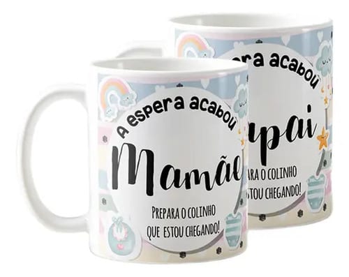 Kit Canecas Presente Gravidez Papai e Mamãe Familia Cresceu - Anúncio de Gravidez (Pai e Mãe)