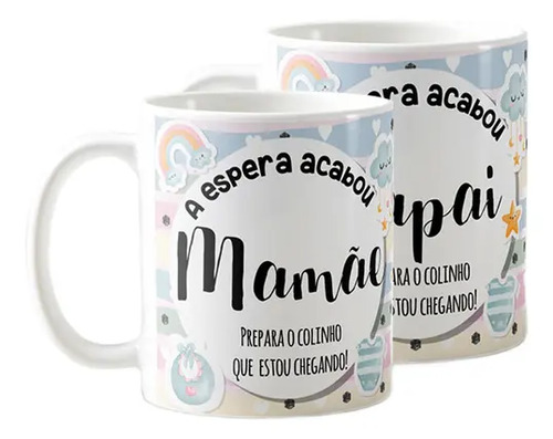 Kit Canecas Presente Gravidez Papai e Mamãe Familia Cresceu - Anúncio de Gravidez (Pai e Mãe)