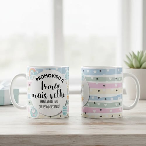 Caneca Presente Gravidez Irmão Mais Velho Familia Cresceu