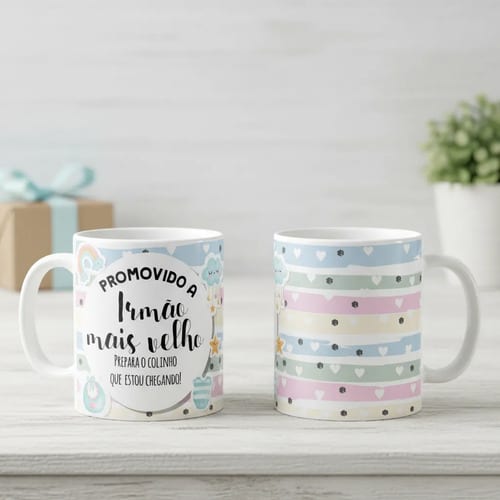 Caneca Presente Gravidez Irmão Mais Velho Familia Cresceu - Anúncio de Gravidez (Irmão)