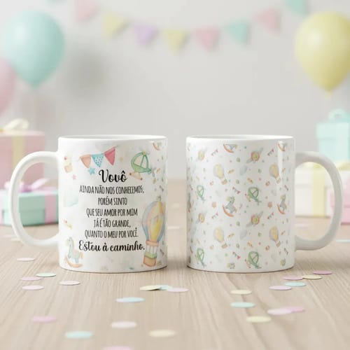 Caneca Presente Revelação de Gravidez Estou à Caminho Vovô - Anúncio de Gravidez (Avô)