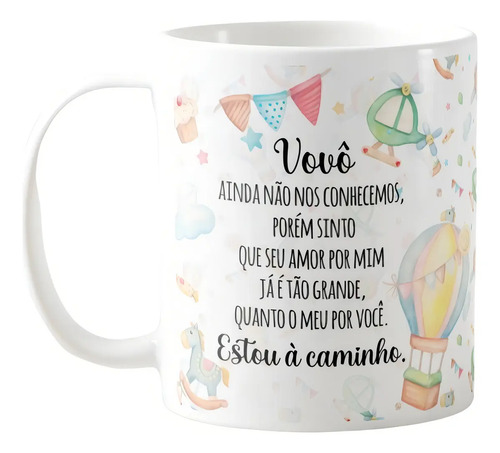 Caneca Presente Revelação de Gravidez Estou à Caminho Vovô - Anúncio de Gravidez (Avós)