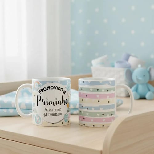 Caneca Presente Gravidez para Primo Priminho Familia Cresceu - Anúncio de Gravidez (Primo)