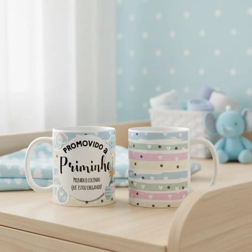 Caneca Presente Gravidez para Primo Priminho Familia Cresceu - Anúncio de Gravidez (Primo)