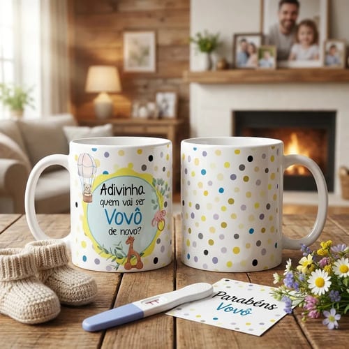 Kit 2 Canecas Presente Anúncio de Gravidez Vovó/vovô de Novo