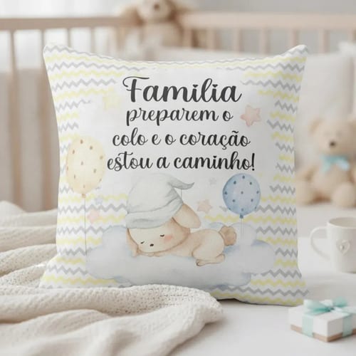 Almofada Personalizada Gravidez Surpresa para Anunciar a Familia - Anúncio de Gravidez (Família)
