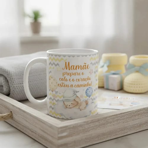 Caneca Surpresa de Gravidez Grávida Mamãe Estou a Caminho - Anúncio de Gravidez (Mãe)