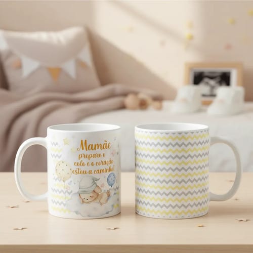 Caneca Surpresa de Gravidez Grávida Mamãe Estou a Caminho - Anúncio de Gravidez (Mãe)