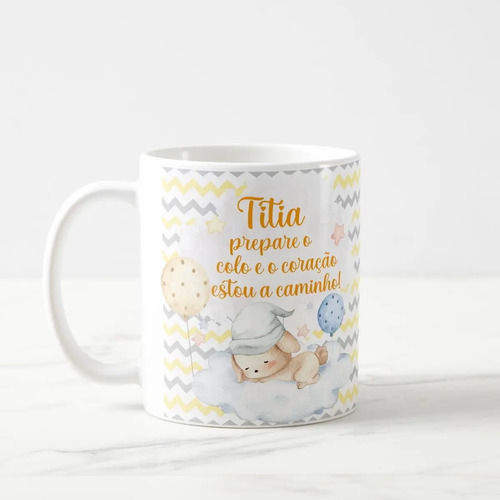 Caneca Surpresa Gravidez Grávida Tia Titia Estou a Caminho