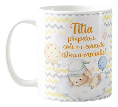 Caneca Surpresa Gravidez Grávida Tia Titia Estou a Caminho