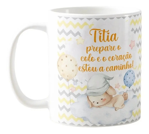 Caneca Surpresa Gravidez Grávida Tia Titia Estou a Caminho - Anúncio de Gravidez (Tia)