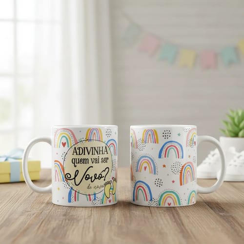 Caneca Presente Surpresa Para Revelar Gravidez - Vovó - Anúncio de Gravidez (Avós)