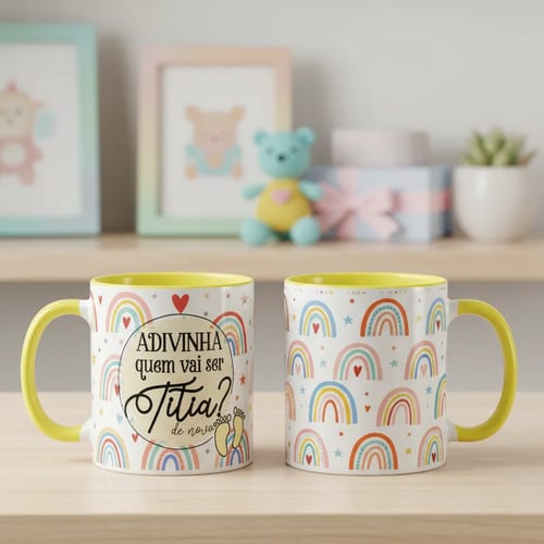 Caneca Presente Surpresa Para Contar Gravidez - Titia - Anúncio de Gravidez (Tia)