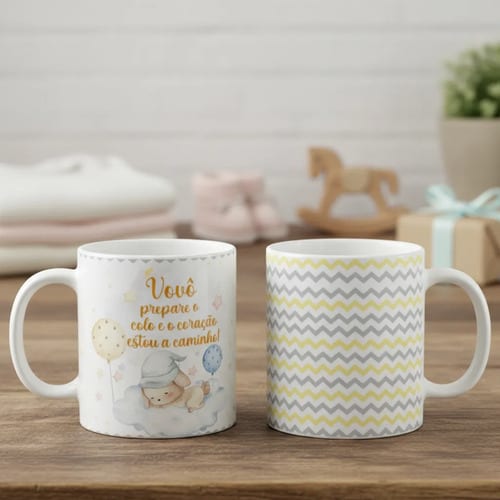 Caneca Surpresa Gravidez Grávida Avô Vovô Estou a Caminho - Anúncio de Gravidez (Avó e Avô)