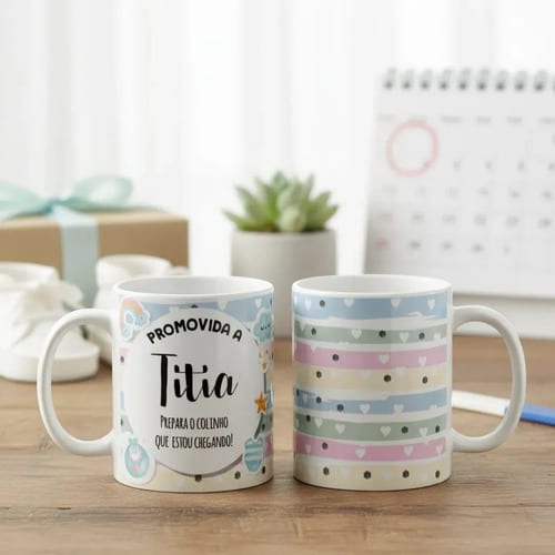 Caneca Presente Revelação Criativa Promovida A Titia Tia - Anúncio de Gravidez (Tia)