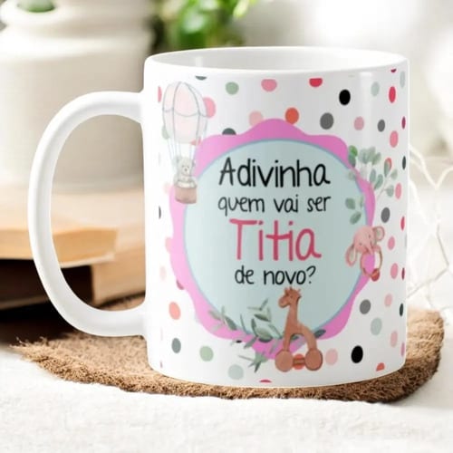 Caneca Presente Anúncio de Gravidez Vai Ser Titia de Novo