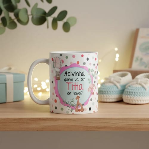 Caneca Presente Anúncio de Gravidez Vai Ser Titia de Novo