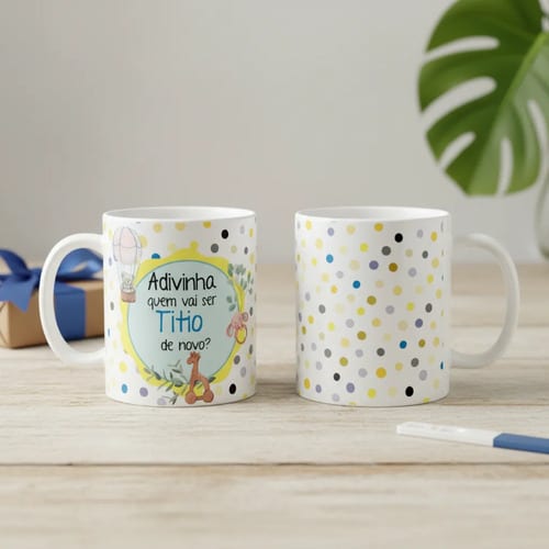Caneca Presente Gravidez Adivinha Quem Vai Ser Titio de Novo - Anúncio de Gravidez (Tio)