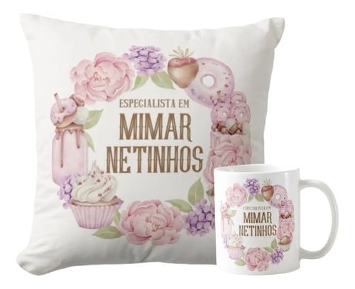 Kit Avó Presente para Vovó Presente Caneca e Almofada Vó Vo - Família (Avó/Avô)