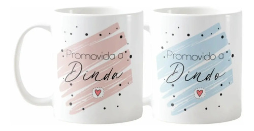 Kit Promovidos a Dindos 2 Canecas Padrinhos Dindo e Dinda - Batizado (Padrinho e Madrinha)