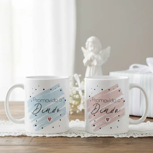 Kit Promovidos a Dindos 2 Canecas Padrinhos Dindo e Dinda - Batizado (Padrinho e Madrinha)