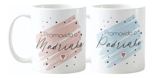 Kit 2 Xicaras Padrinhos Lembrança Batizado Crisma Casamento