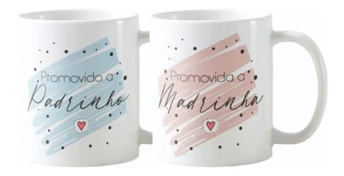 Kit 2 Xicaras Padrinhos Lembrança Batizado Crisma Casamento