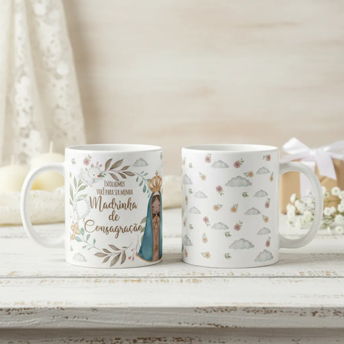 Caneca Batismo Madrinha de Consagração Presente Pronta Entrega