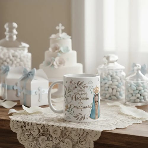 Caneca Batismo Madrinha de Consagração Presente Pronta Entrega