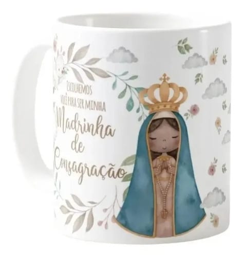 Caneca Batismo Madrinha de Consagração Presente Pronta Entrega