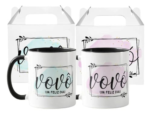 Kit Canecas Personalizadas Presente Feliz Dia Avós Vovó Vovô
