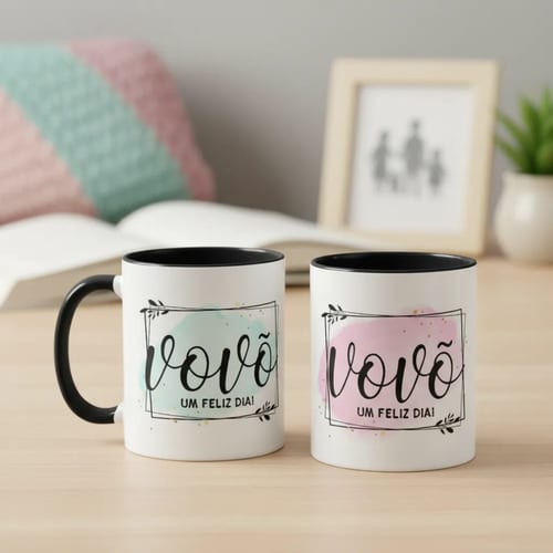 Kit Canecas Personalizadas Presente Feliz Dia Avós Vovó Vovô - Família (Avó e Avô)