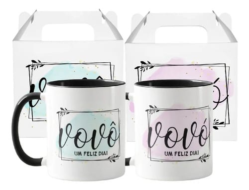Kit Canecas Personalizadas Presente Feliz Dia Avós Vovó Vovô