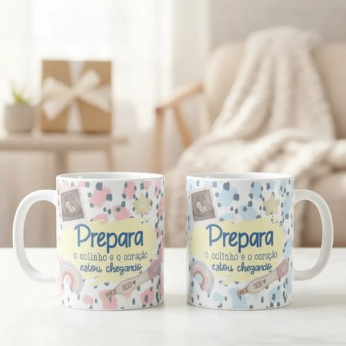 Kit 2 Canecas Personalizadas Presente Revelação de Gravidez - Anúncio de Gravidez (Família/Geral)