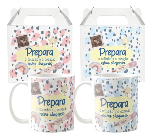 Kit 2 Canecas Personalizadas Presente Revelação de Gravidez