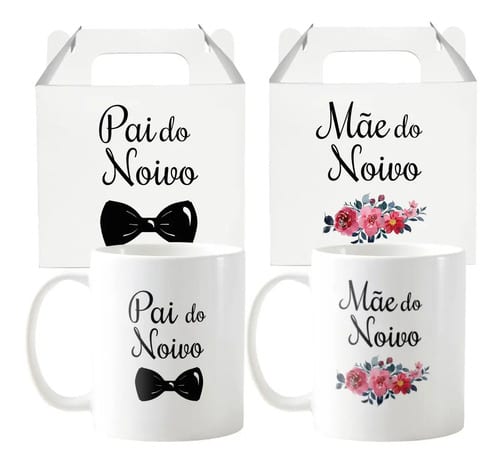 Kit 2 Canecas Casamento Pais do Noivo Pronta Entrega Presente Padrinhos