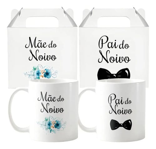 Conjunto 2 Canecas Mãe E Pai Do Noivo Lembrança De Casamento Floral Azul