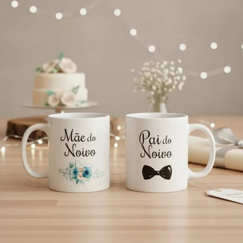 Conjunto 2 Canecas Mãe E Pai Do Noivo Lembrança De Casamento Floral Azul - Casamento (Noivo)